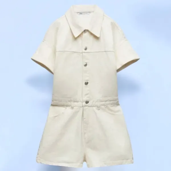 NWT ZARA DENIM TRF SHIMMERY PLAYSUIT Oyster White Medium Bloggers Fave - Image 9