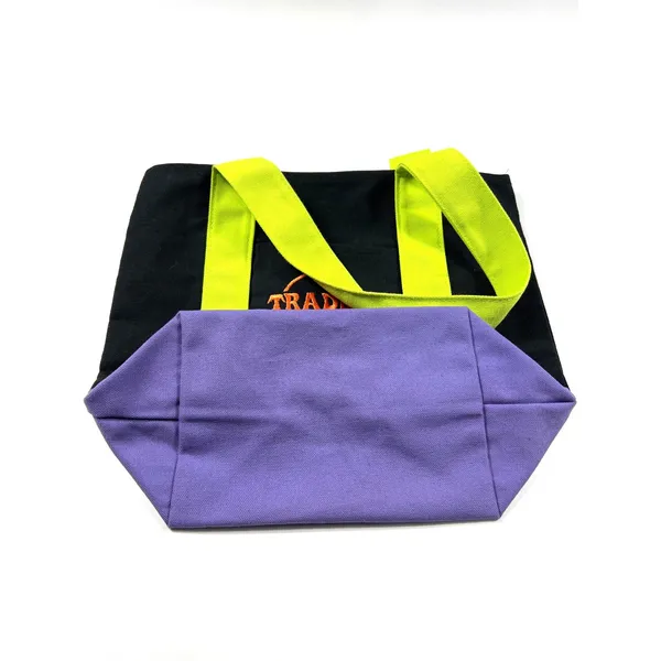 Trader Joe's Mini Canvas Halloween Tote Bag Black Purple Embroidered Logo EUC - Image 5