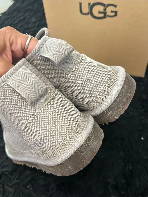 UGG Neumel gray winter fur lace up ankle boots booties shoes women’s 9 Preowned - Image 5