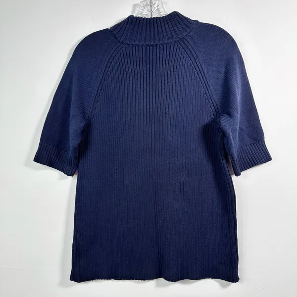 Lands End Navy Blue Ribbed Mock Neck‎ Short Sleeve Cotton Sweater XL 18 - Image 2