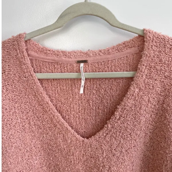 Free People Found My Friend Sweater Womens S Nude Peach Boucle V-Neck OB1010983 - Image 3