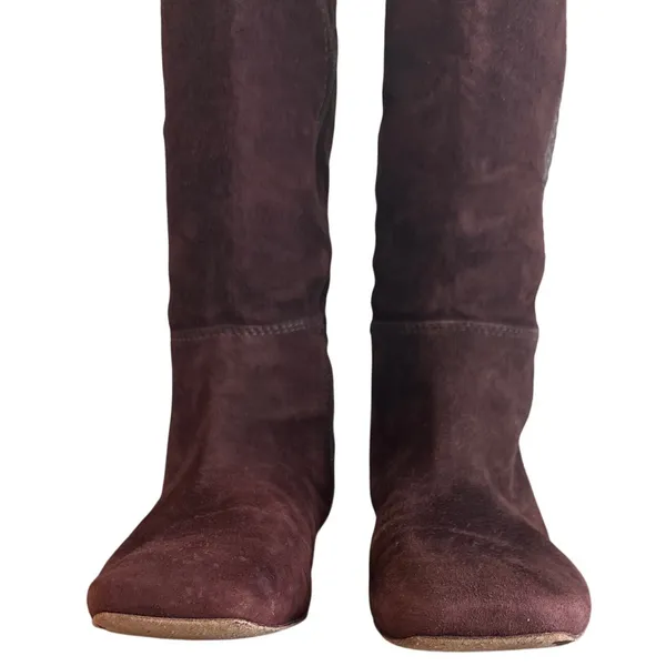 Tory Burch Brown Suede Riding Boots Snakeskin Gold Logo Knee High Sz 8 - Image 3