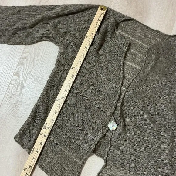 Earthy Sheer Pointelle Knit Layering Cardigan Women M Brown Single Button - Image 6