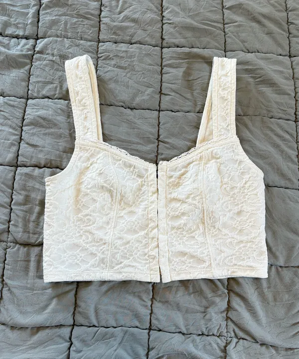Kimchi Blue Cream Floral Lace Corset Style Top - Image 2
