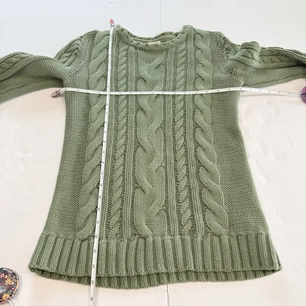 LL Bean Sage Green Double L Mixed Cable Crew Neck Pullover Cotton Sweater XS - Image 8