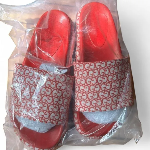 Red Platform Slides Chunky Cherry Sandals Y2K Glam Vacation Coastal Resort Sz 4 - Image 7