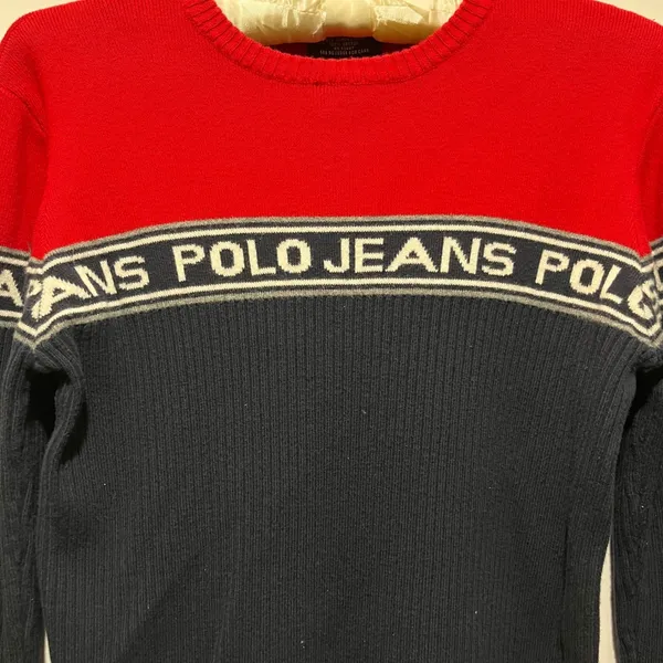 Polo Jeans Co Ralph Lauren Women's Red Navy Blue Striped‎ Logo Sweater Size S - Image 2