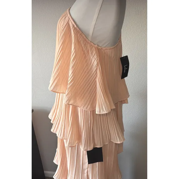Lulus Blush‎ Pink One Shoulder Midi Tiered Dress Summer Wedding Vacation Medium - Image 6