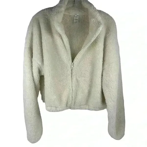 OFFLINE by Aerie Women's Large White Fleece Zip-Up‎ Teddy Jacket Cropped - Image 9
