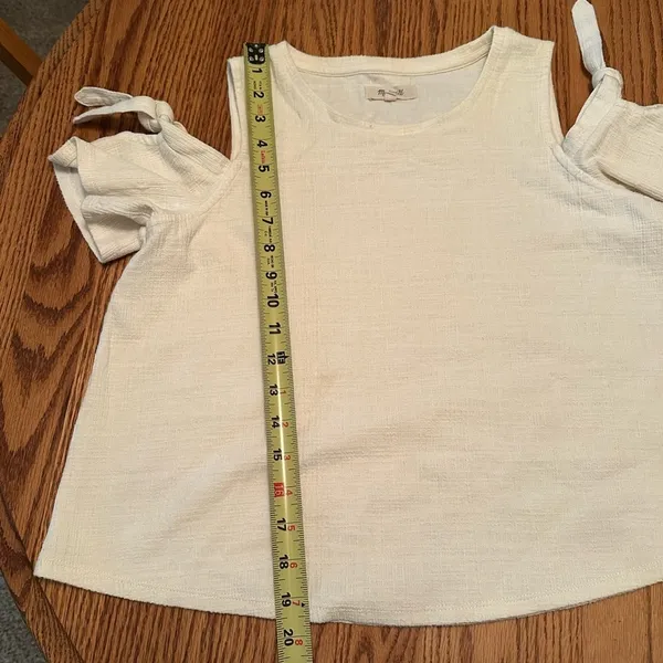 MADEWELL Skylark Top Cold Shoulder Bow Sz S Textured Ivory Boxy Relaxed Fit - Image 6