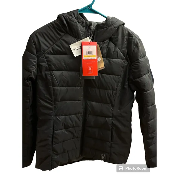 NWT Spyder Clara Puffer jacket Black Hooded Coat Woman size medium - Image 4