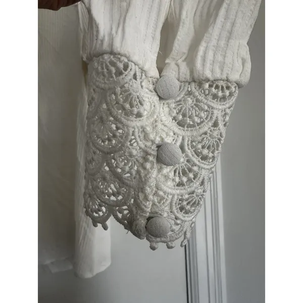 EUC Sézane Clém Sz38 White Long Sleeve Ecru Shirt Lace Details Textured Business - Image 9