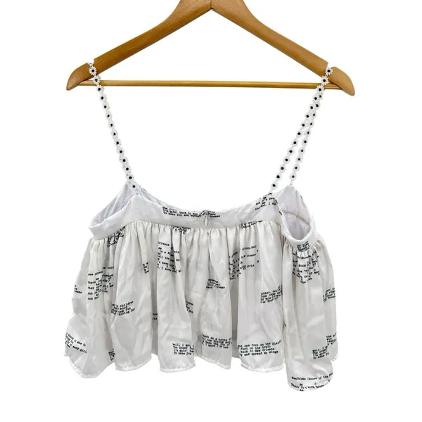 KOCH Book Writing Print Top Tiered Ruffle‎ Crop Tank Made In USA Size Small - Image 4
