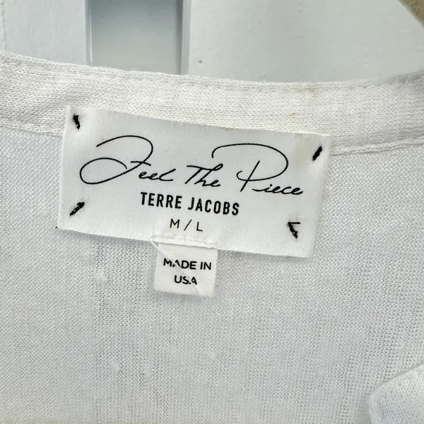 Feel The Piece Terre Jacobs White 100% Linen Deep‎ V-Neck Sleeveless Top M/L - Image 6