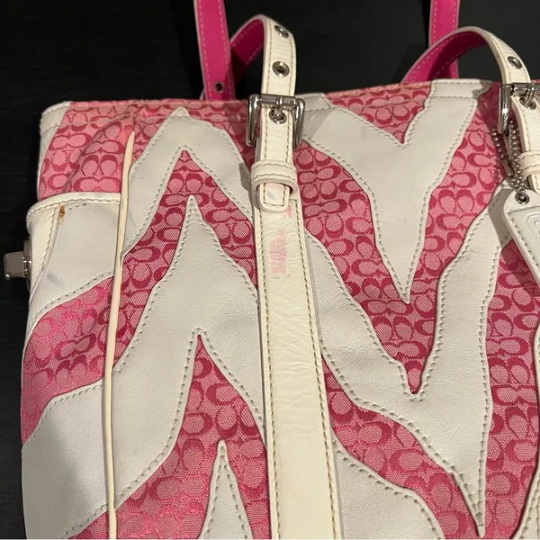 Coach Rare Limited Edition Pink White Zebra Patchwork Tote Shoulder Bag Purse - Image 6