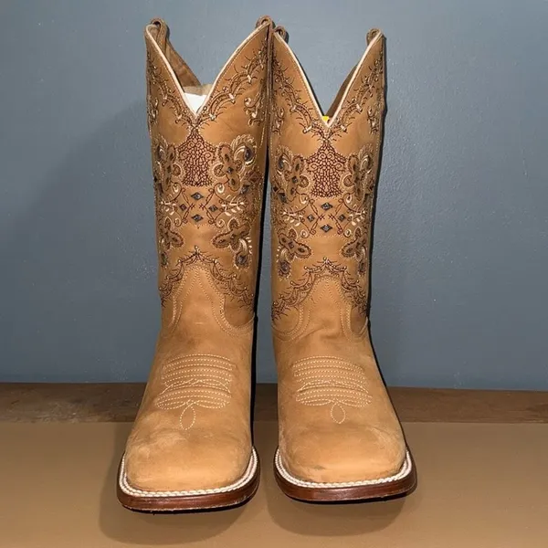 AGAVE BOOTS women’s size 10 Dulce Mariel Tan Embroidered Cowboy Runs small - Image 12