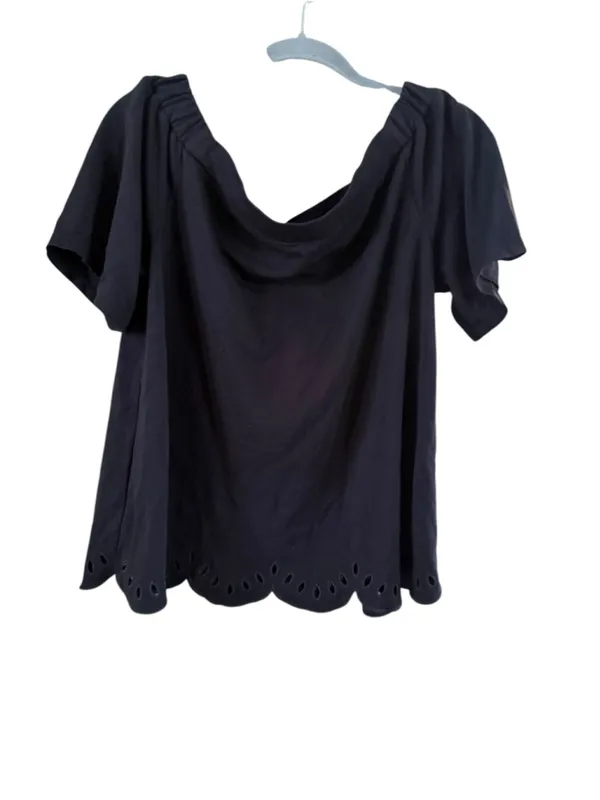 Women's Ann Taylor Black Scalloped Hem Blouse Size L - Image 2