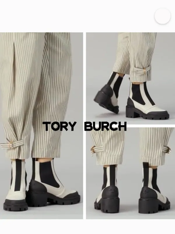Tory Burch Leather Chelsea Lug Sole Ankle Boots Ivory Black Size 8.5 Retail $428 - Image 3