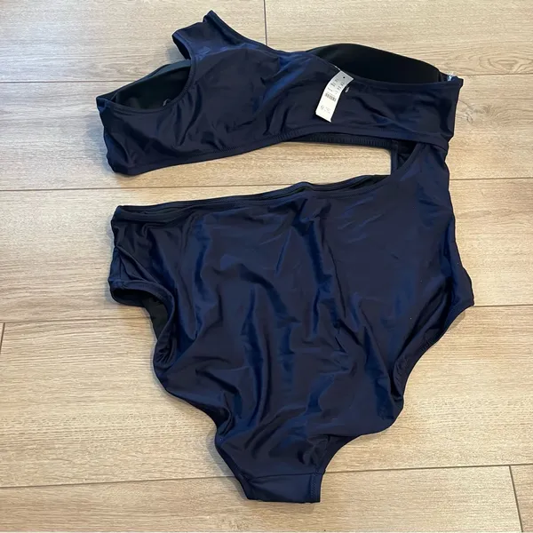 NWT J. Crew Cutout One Piece Full Coverage Swimsuit Buttons Navy Size 24 - Image 7