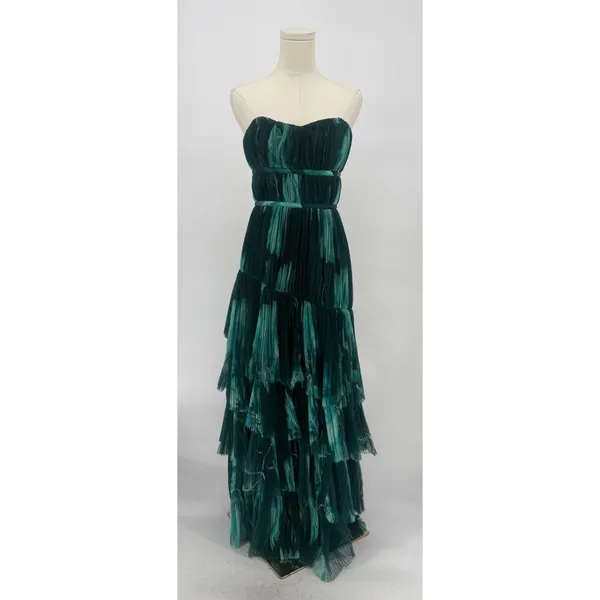 Hutch Lanza Strapless Tiered Tulle Gown‎ in Teal Bloom Size 2 - Image 6