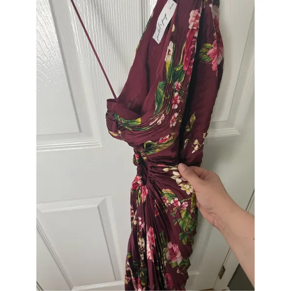 Petal & Pup Kleo One Shoulder Maxi Dress in Burgundy Floral S - Image 3