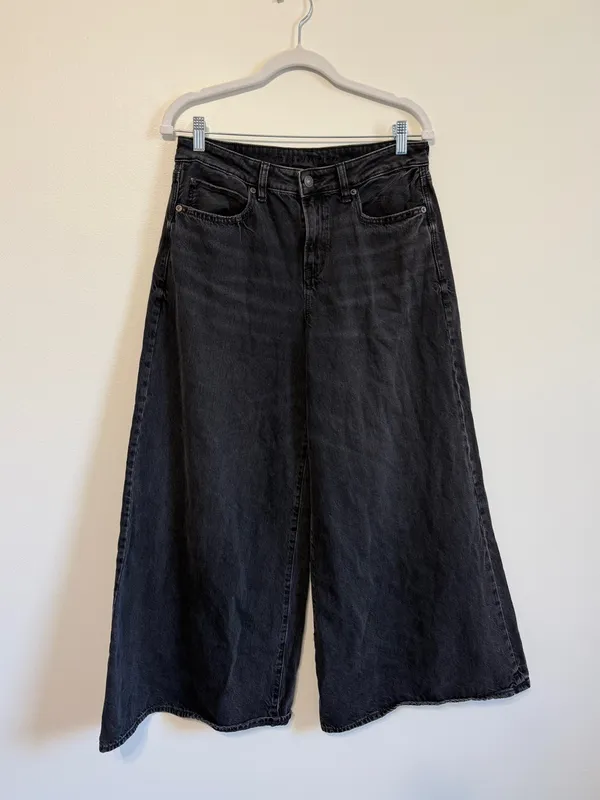 American Eagle Baggy A-Line Fit Jean Size 6 Black Loose Fit Flare Wide Leg - Image 2