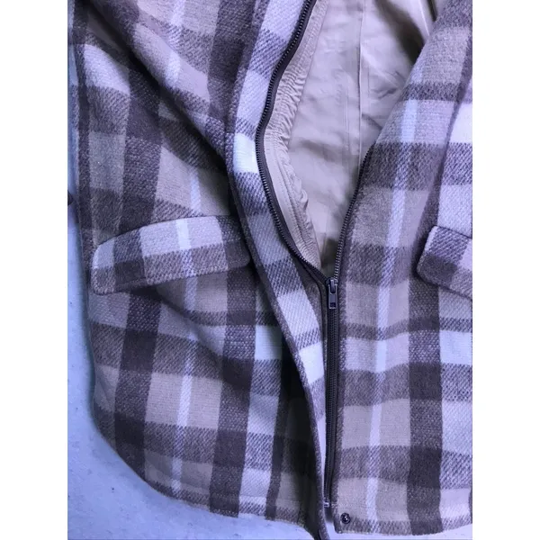 Steve Madden Shacket Jacket Women XS Brown Plaid Wool Blend Oversized Coat - Image 9