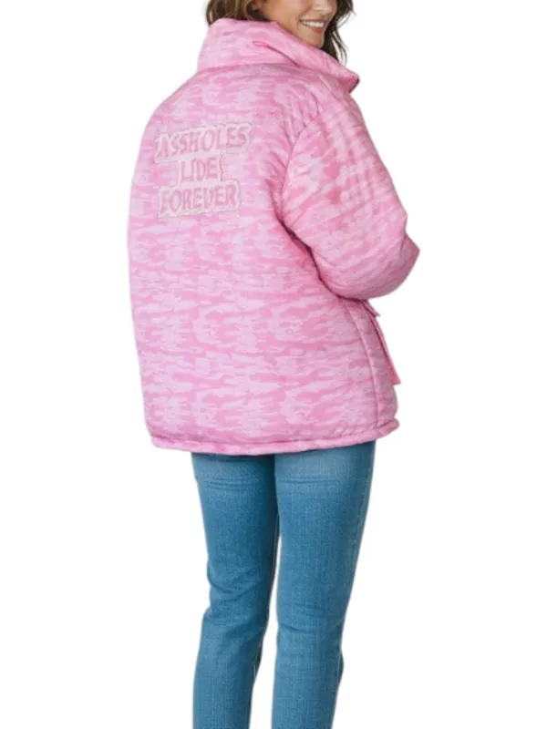 ASSHOLES LIVE FOREVER Tiger Camo Embroidery Puffer Jacket Sz M Pink Rare City - Image 2