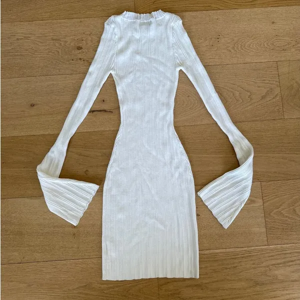 White Fox Boutique - Long Flare Sleeve Knit Mini Dress in White - Image 3
