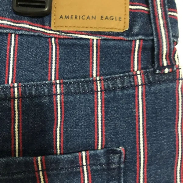American Eagle Blue/Red Striped Super Stretch Hi Rise‎ Mini Denim Skirt size 14 - Image 8