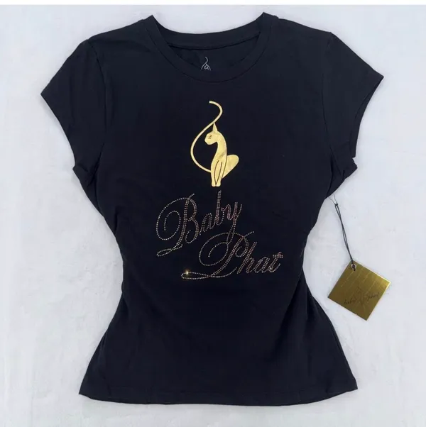 Title 🛍️ NWT Baby Phat Women's Black & Gold Rhinestone Logo T-Shirt - Size L ✨ - Image 5