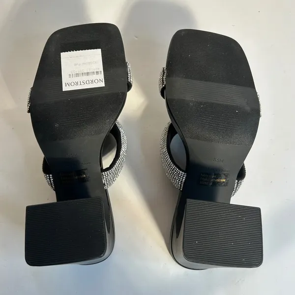 Open Edit Womens Black Rhinestone Double Strap‎ Block Heel Slide Sandals 8.5M - Image 3