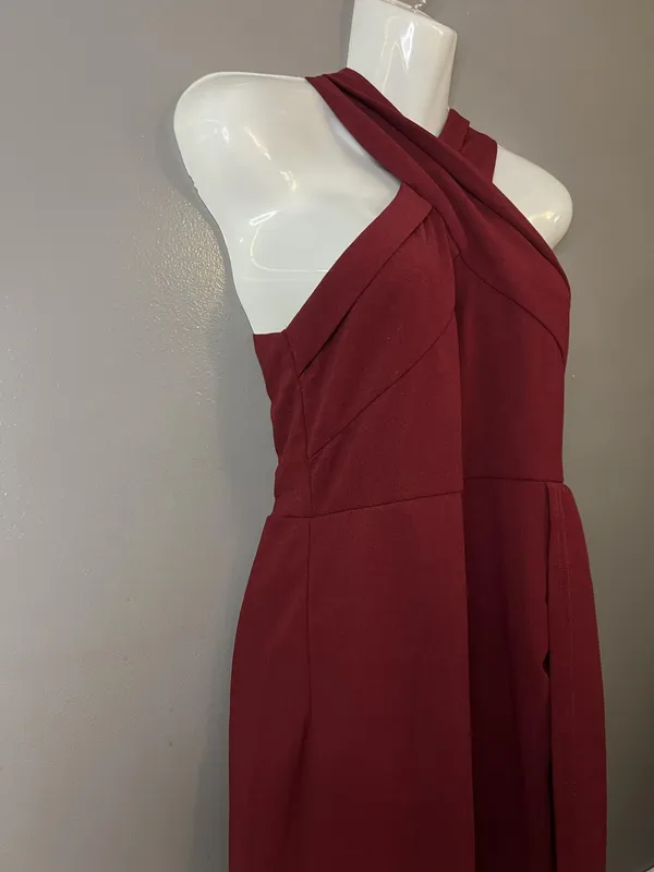 Halter Dress Womens Small Red Cross Front Sleeveless Wide Leg Formal Evening - Image 5