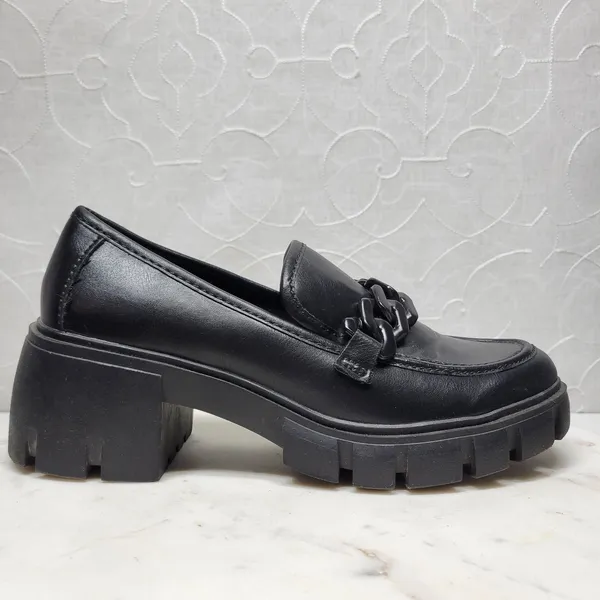 Madden Girl Hoxtonn Chunky Platform Loafer Womens 8 Black Chain Lug Sole‎ Grunge - Image 3