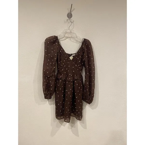 Abercrombie & Fitch Dress Womens XS Brown Polka Dot Sweetheart Mini Puff Sleeve - Image 2