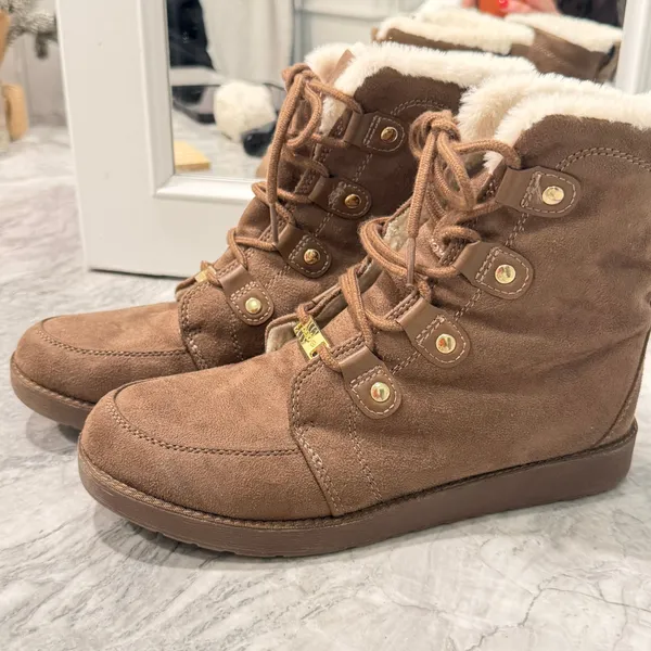 Bebe Leyia Faux Suede Fur-Lined Lace-Up Winter Boots - Size 7.5 - Image 3