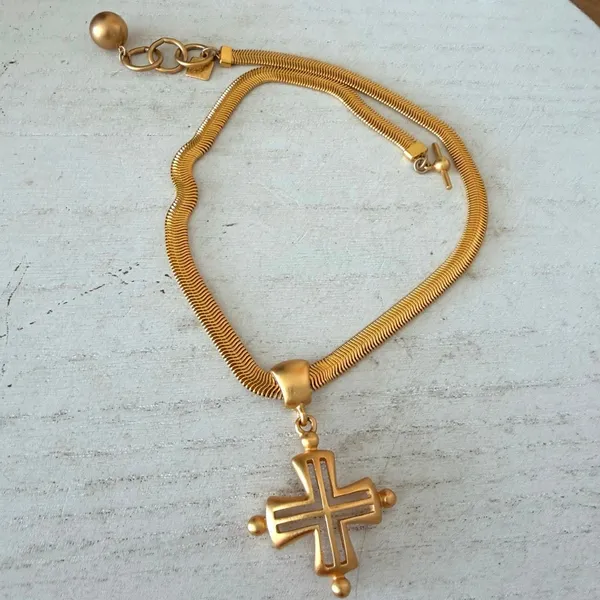 Vintage Anne Klein Gold Tone Cross Statement Necklace - Image 6