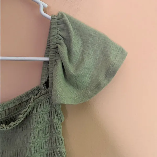 Rewind Olive Green Smocked Peplum Crop Top - Image 4