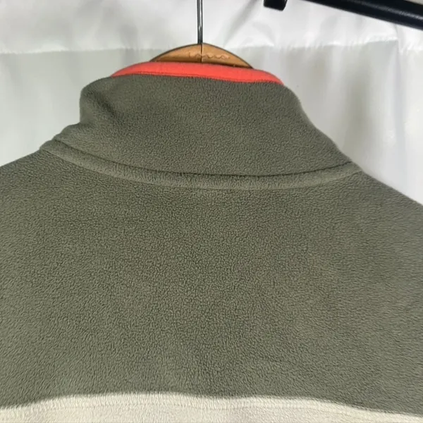 Eddie Bauer Fleece Pullover Mens Small Snap‎ Button Pocket Olive Green Beige - Image 9
