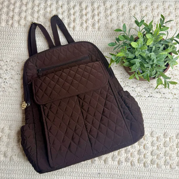 VERA BRADLEY Woman's Quilted Large Backpack Carryall Chocolate Brown - Image 2