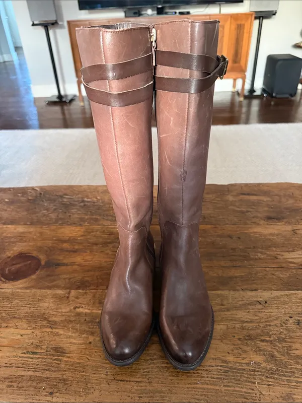 Franco Sarto Brown Leather Gold Hardware Celeste Riding Boots Size 5.5 - Image 4