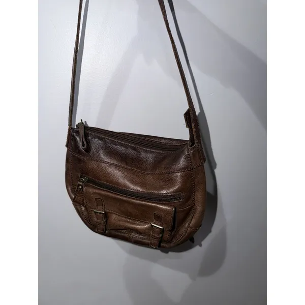 Vintage Fossil Brown Pebbled Leather Shoulder Handbag Y2K F‎ - Image 2