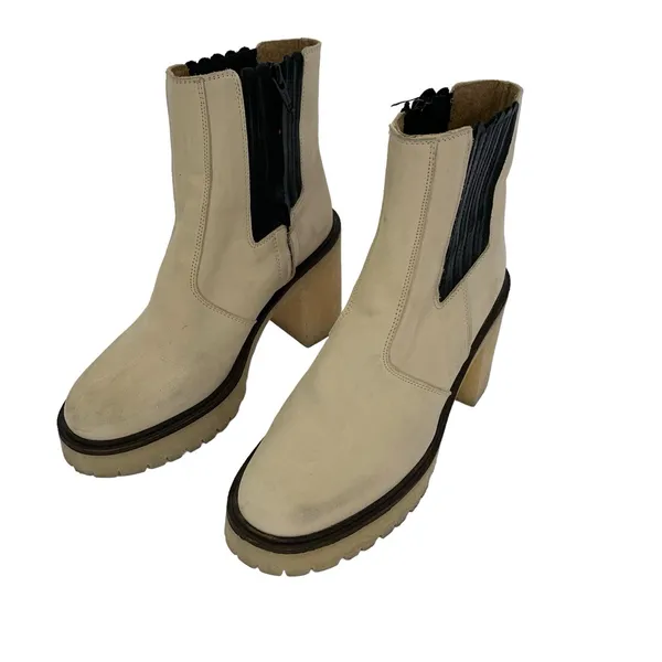 Free‎ People Boots 36.5 Tan Ankle Leather Block Heel Boho Festival - Image 3