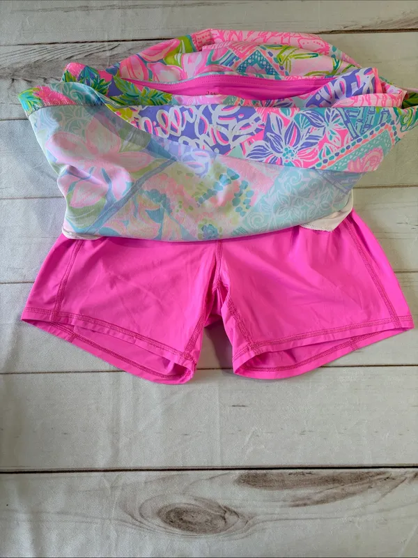 Lilly Pulitzer Luxletic Pink Multi Floral Patchwork Tropical Skort - Image 6