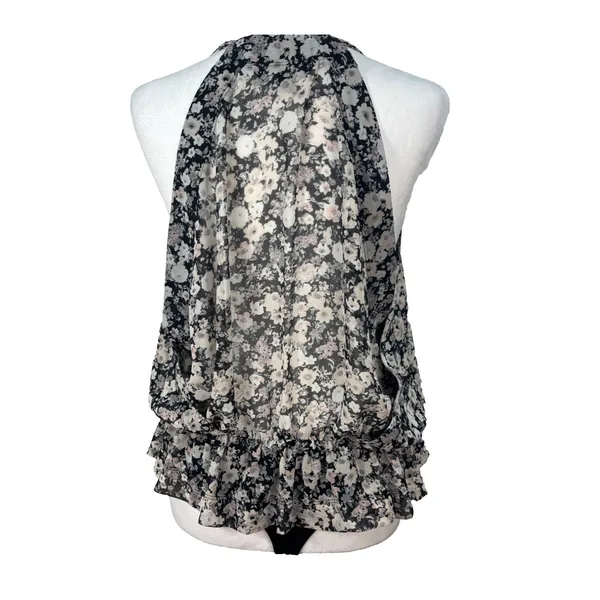 Express Floral Print Chiffon‎ Sleeveless Wrap Top Bodysuit Sz M Coquette Y2K - Image 3