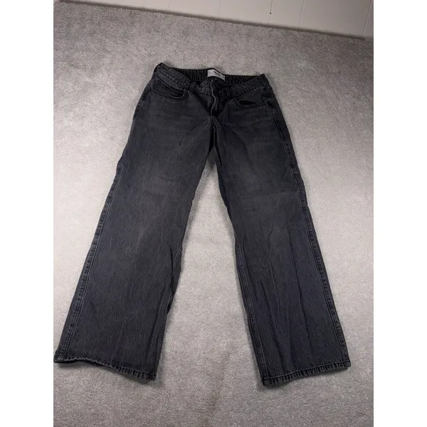 hollister low rose baggy jeans black washed size 10/30 - Image 2
