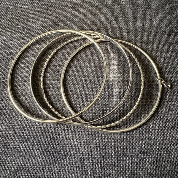 Silver Stacked Thin Fashion Bracelets S/4 Silver Plated Bangle - Costume Jewelry - Image 2
