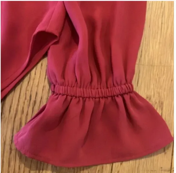 Loft Ann Taylor Rust Red high low blouse with flare cuff sleeves size XS - Image 5