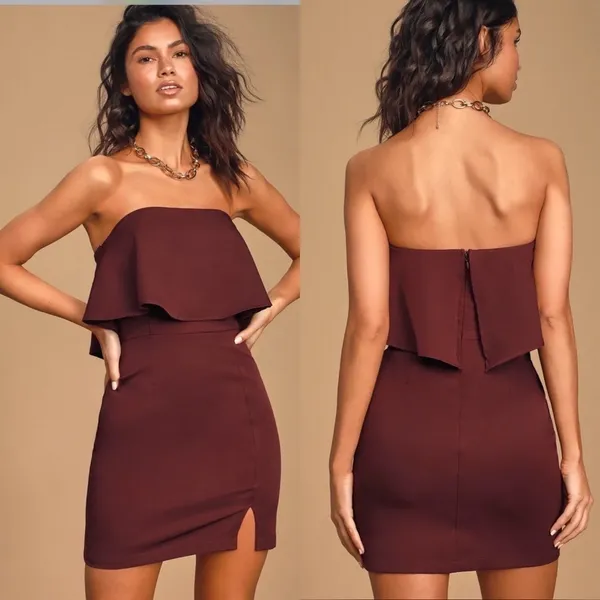 NWT Lulus‎ Kiani Strapless Bodycon Dress in Burgundy Size Medium - Image 2