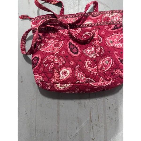 Vera Bradley Red Pink Paisley Quilted Cotton Zip Top Tote Shoulder Bag - Image 4